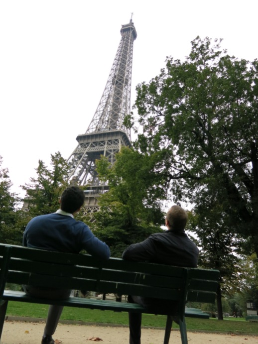 Just being missionaries (Elder Hall and I casually sitting on a bench in the park next to the Eiffel Tower) NBD